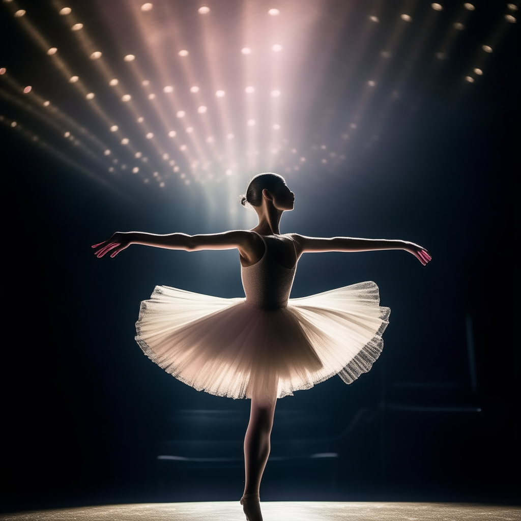 A ballerina dancing on stage under bright stage lights