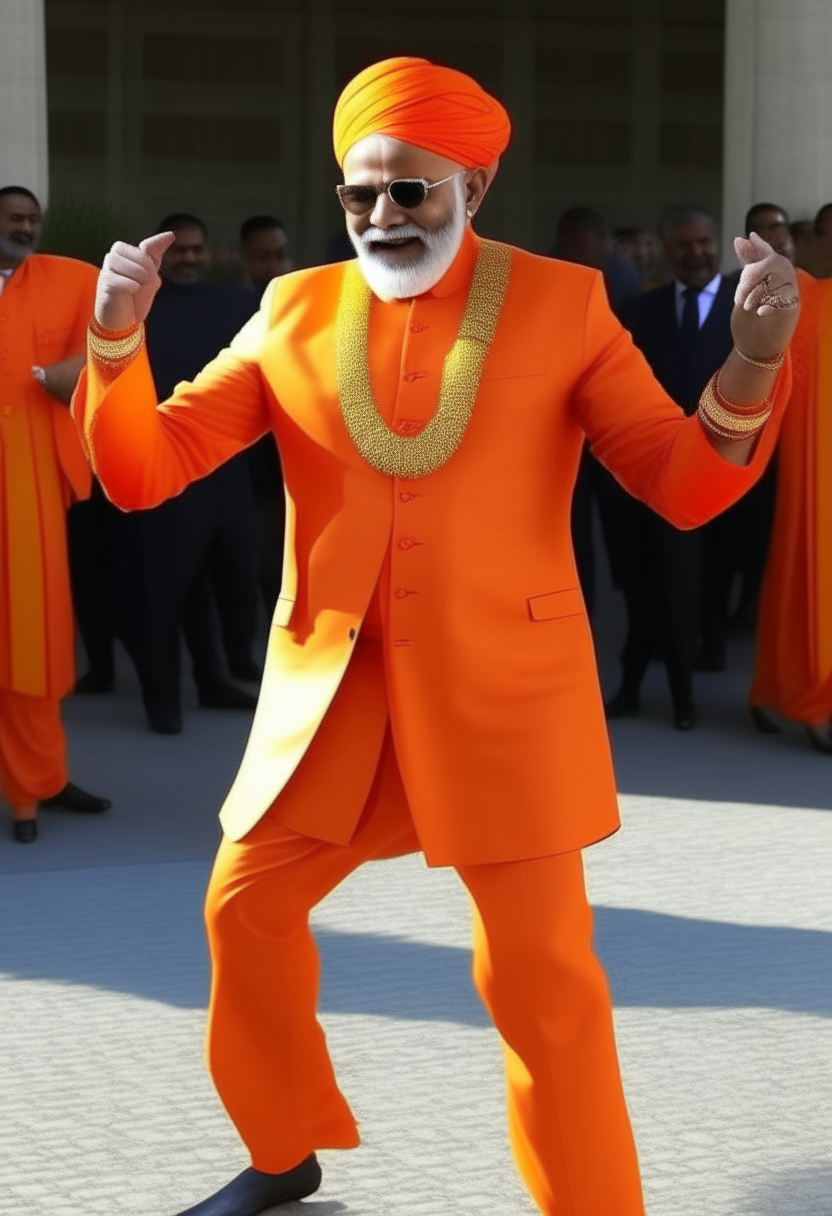 Prime Minister Narendra Modi dancing outfit orange