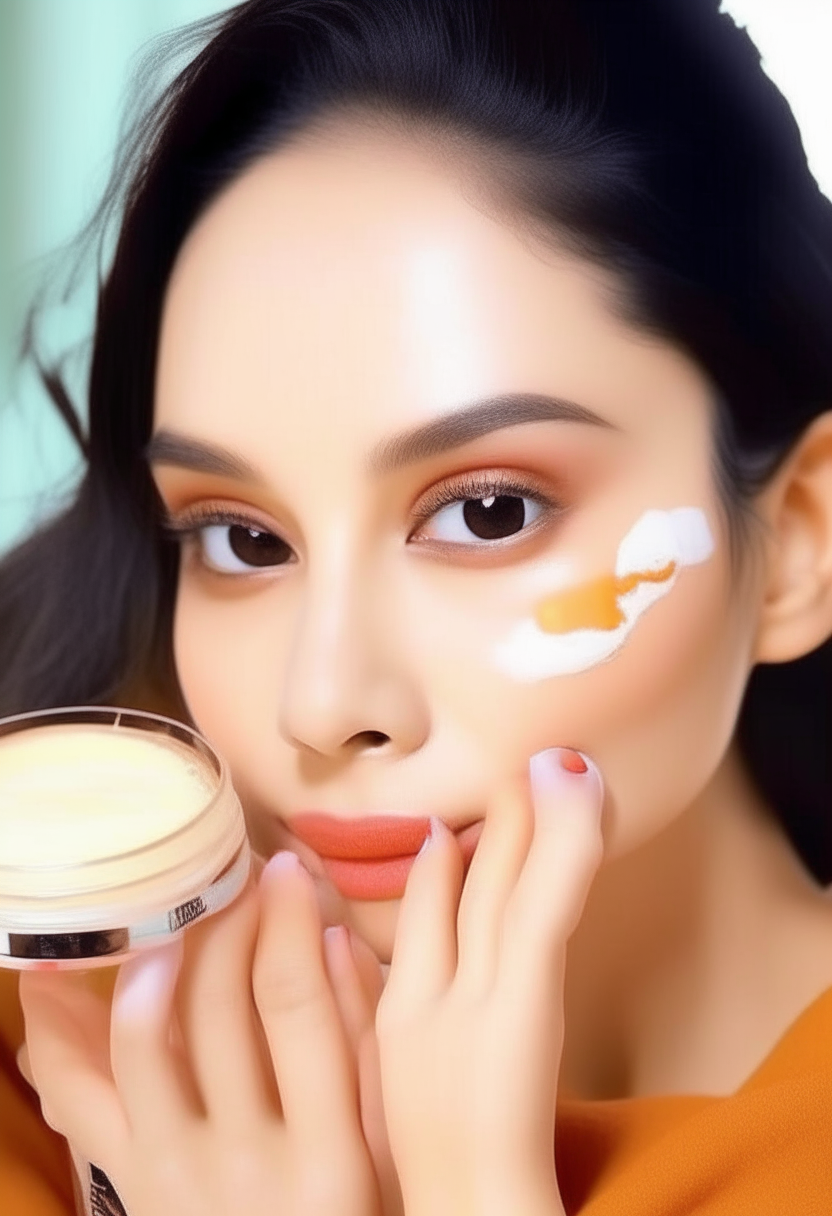 Ek 25 sal ki Bhartiya ladki jo ki apna makeup kar rahi hai uske hath mein daily skin perfect Naam ki cream rakhe hue jo ki pure organic cream hai apni friend ko karke Batla rahi hai