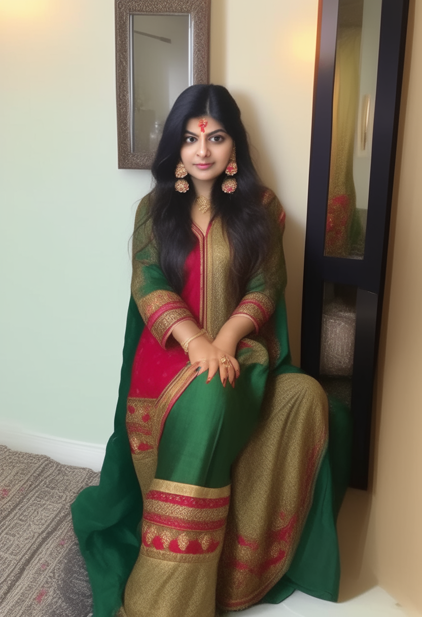 Ek 25 sal ki Bhartiya ladki Reshmi baal  patali kamar aankhon mein Kajal hothon per lali Gulabi gal salwar suit mein full length picture