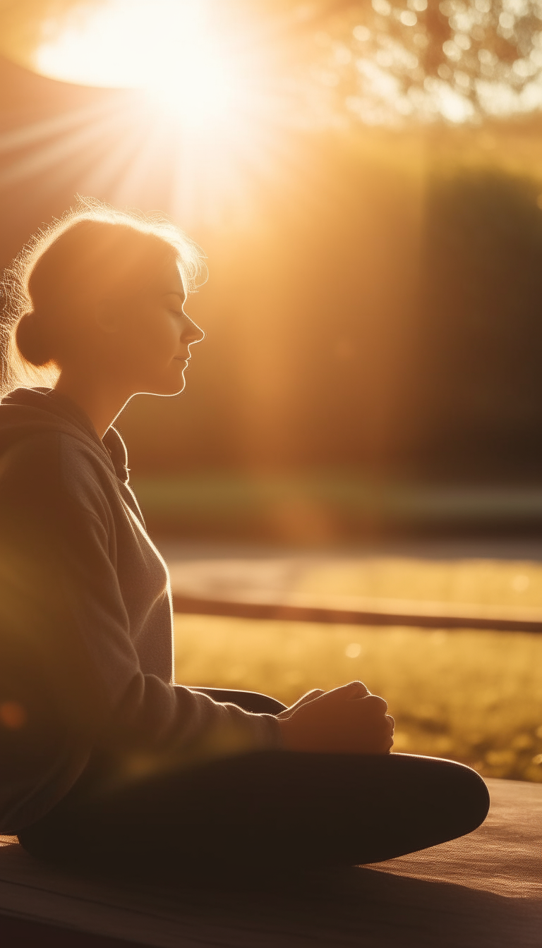 A person sitting outside in the morning sun, feeling rested and peaceful.