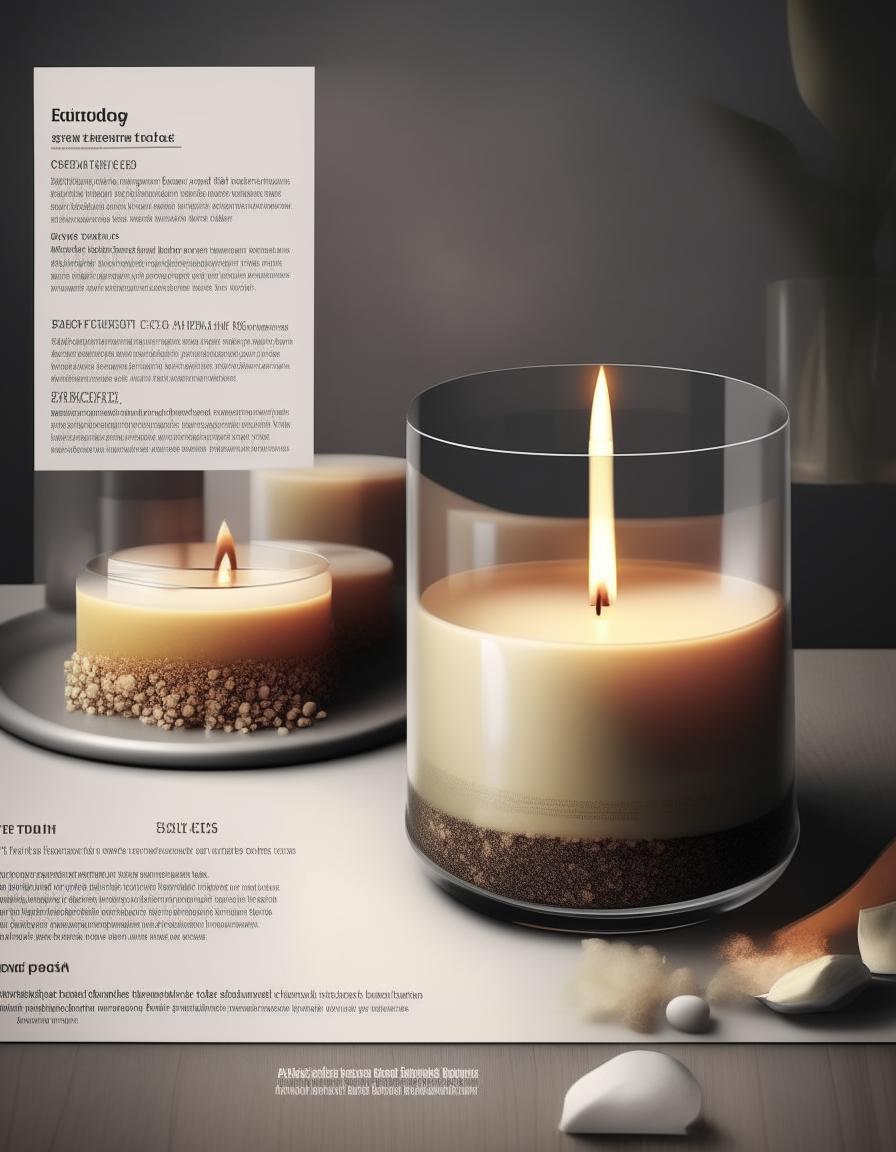 Create infographics for an aromatic candle in stylish modern interior, premium segment, infographics gives information about valuable features of the candle. Style: hyperrealism