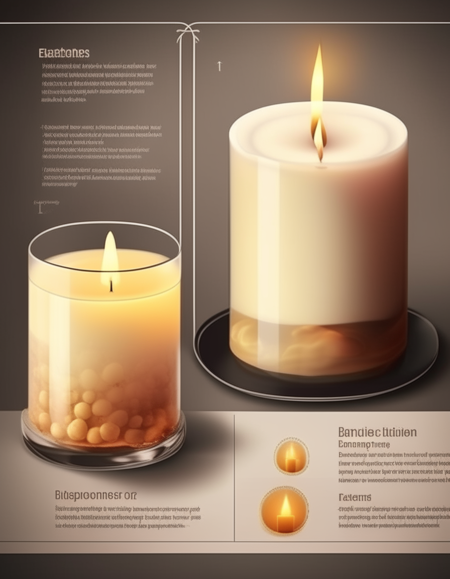 infographics for an aromatic candle in stylish modern interior, hyperrealism, premium segment, infographics gives information about valuable features of the candle