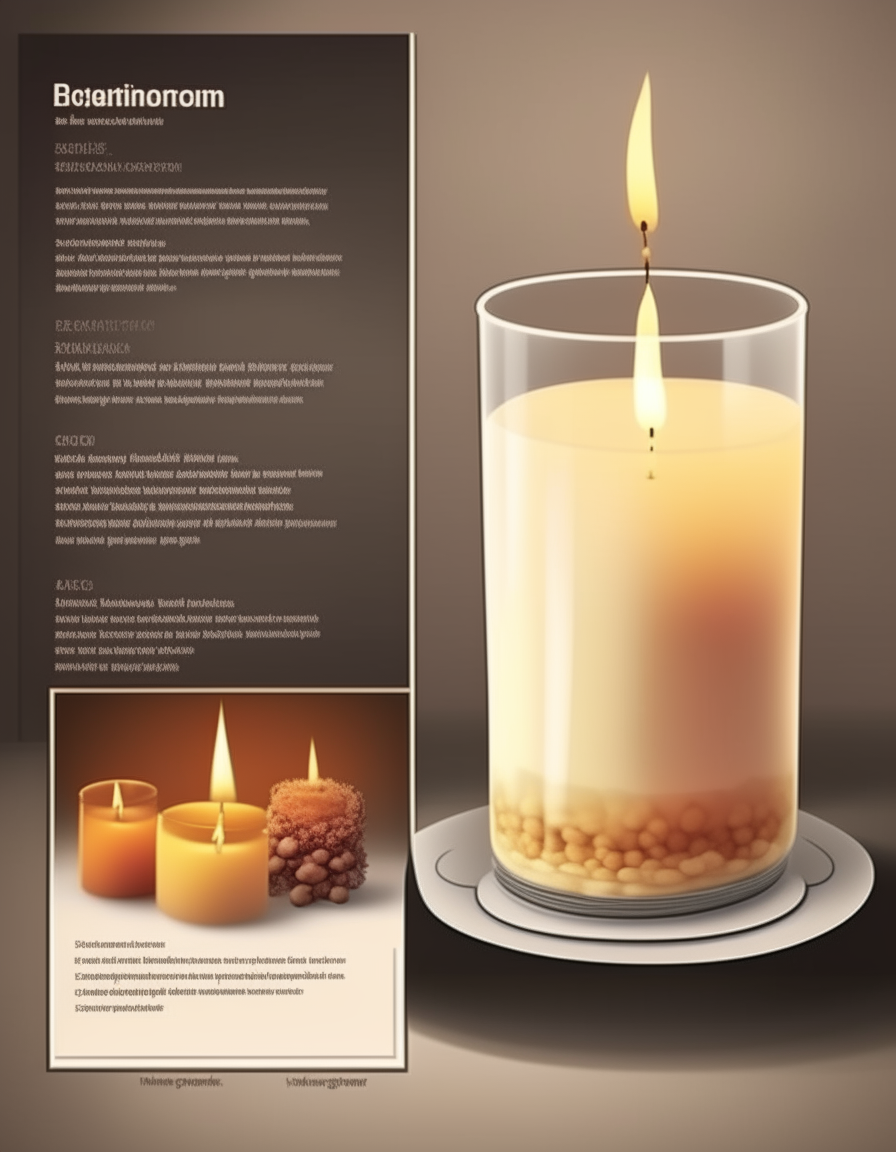 infographics for an aromatic candle in stylish modern interior, hyperrealism, premium segment, infographics gives information about valuable features of the candle