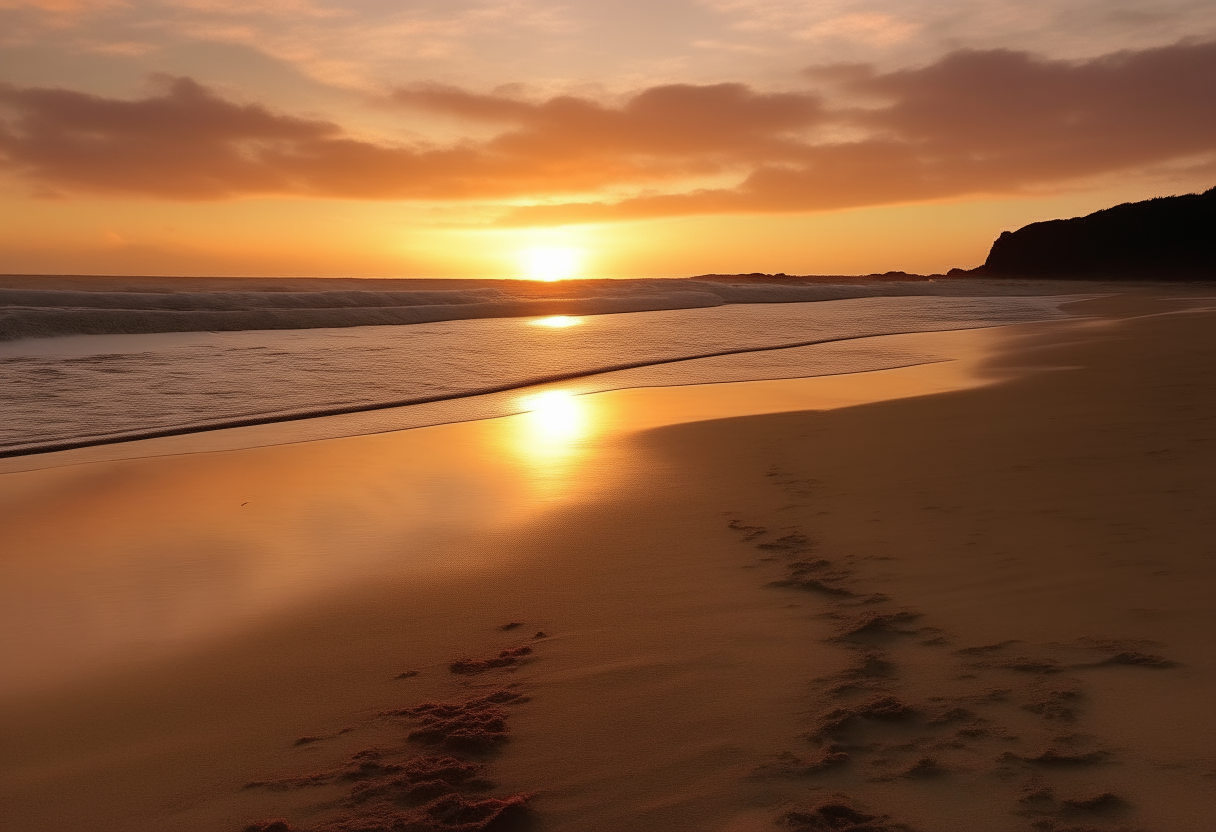 a beach at sunset