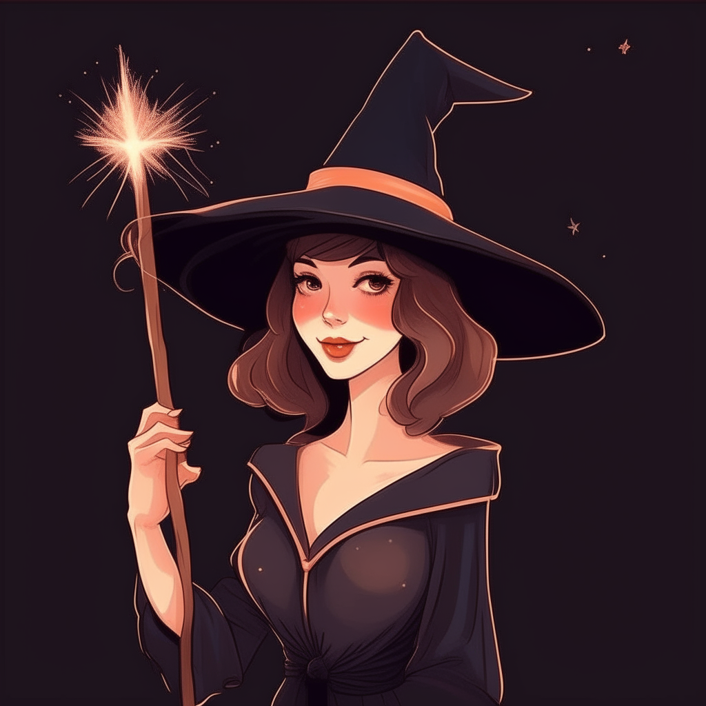 a good witch wearing a pointed hat and holding a magic wand