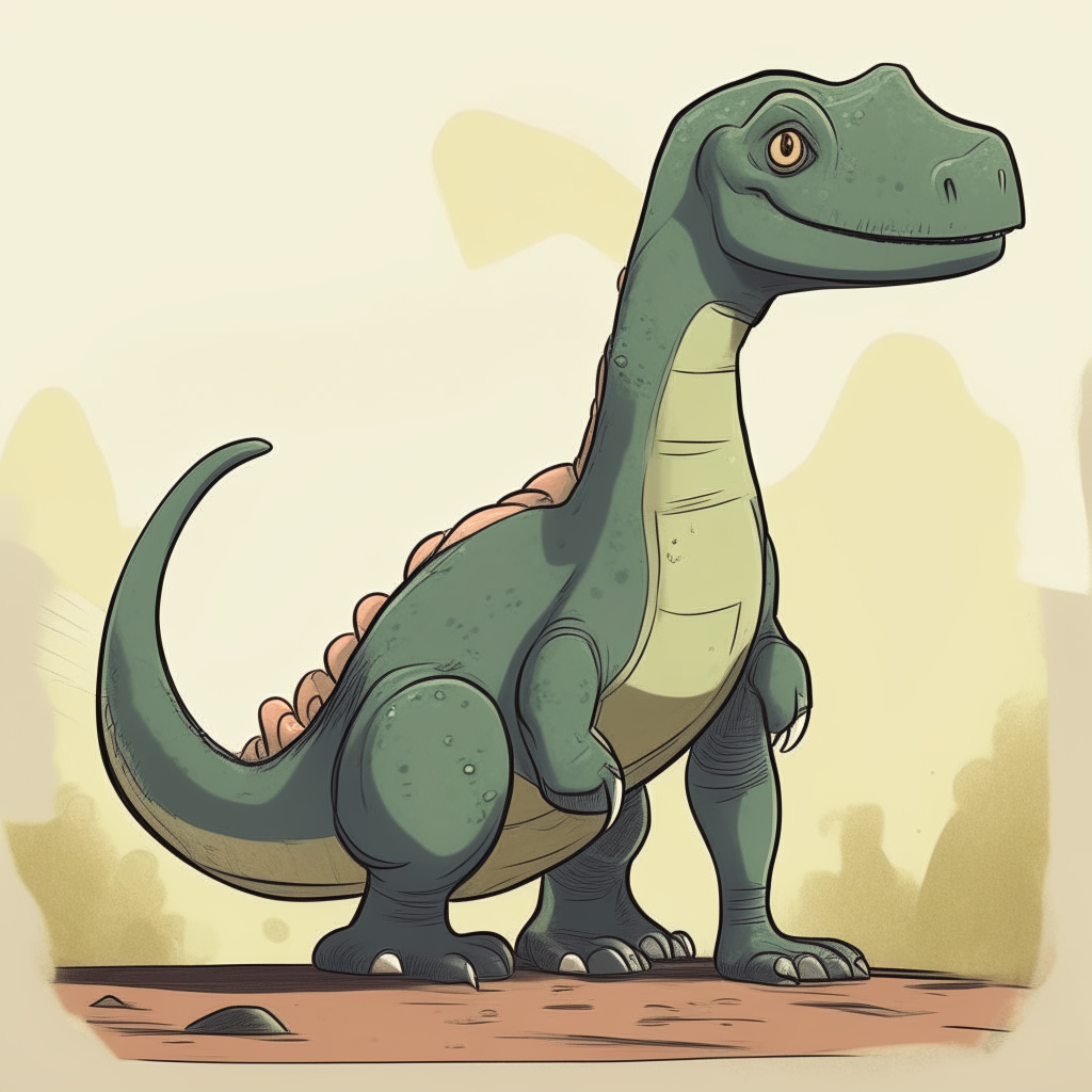 A cartoon illustration of a Gatosaurio, a dinosaur with cat-like features
