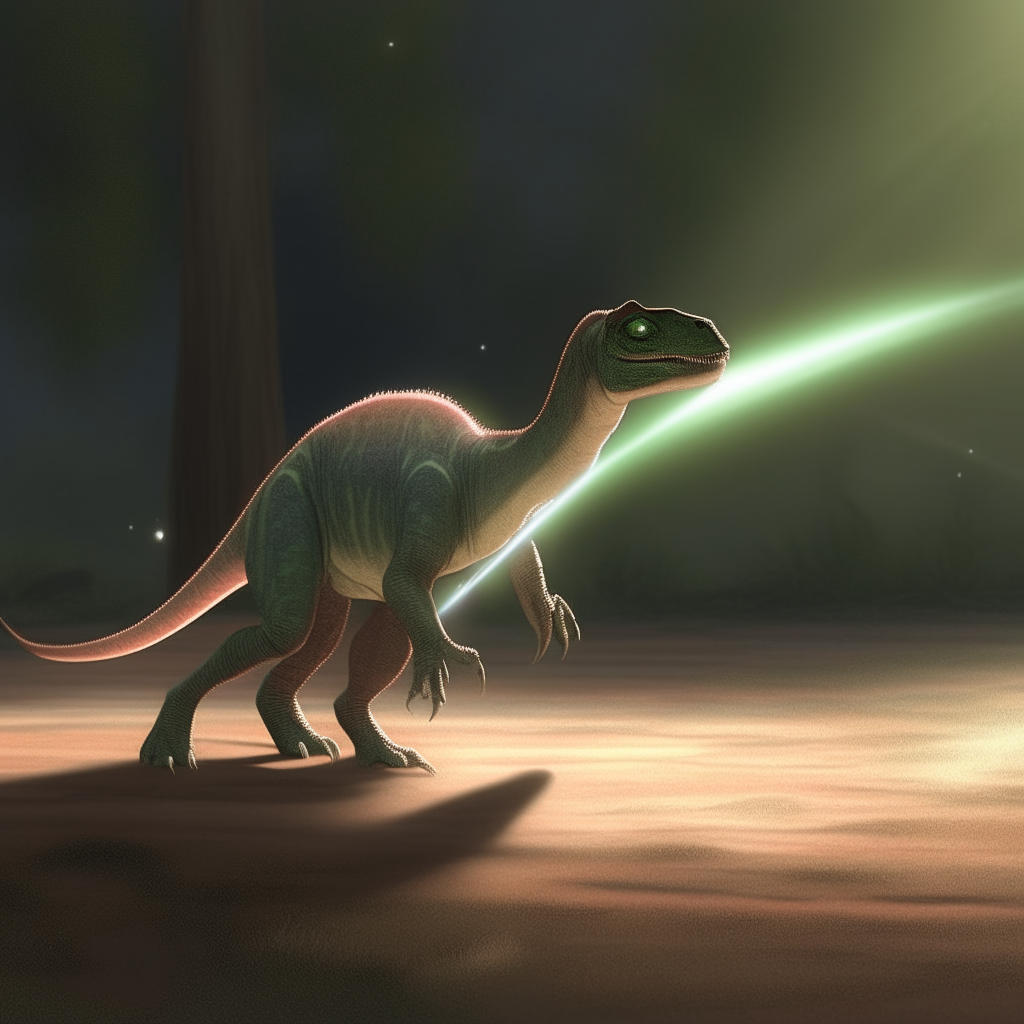A playful Gatosaurio chasing a laser pointer dot