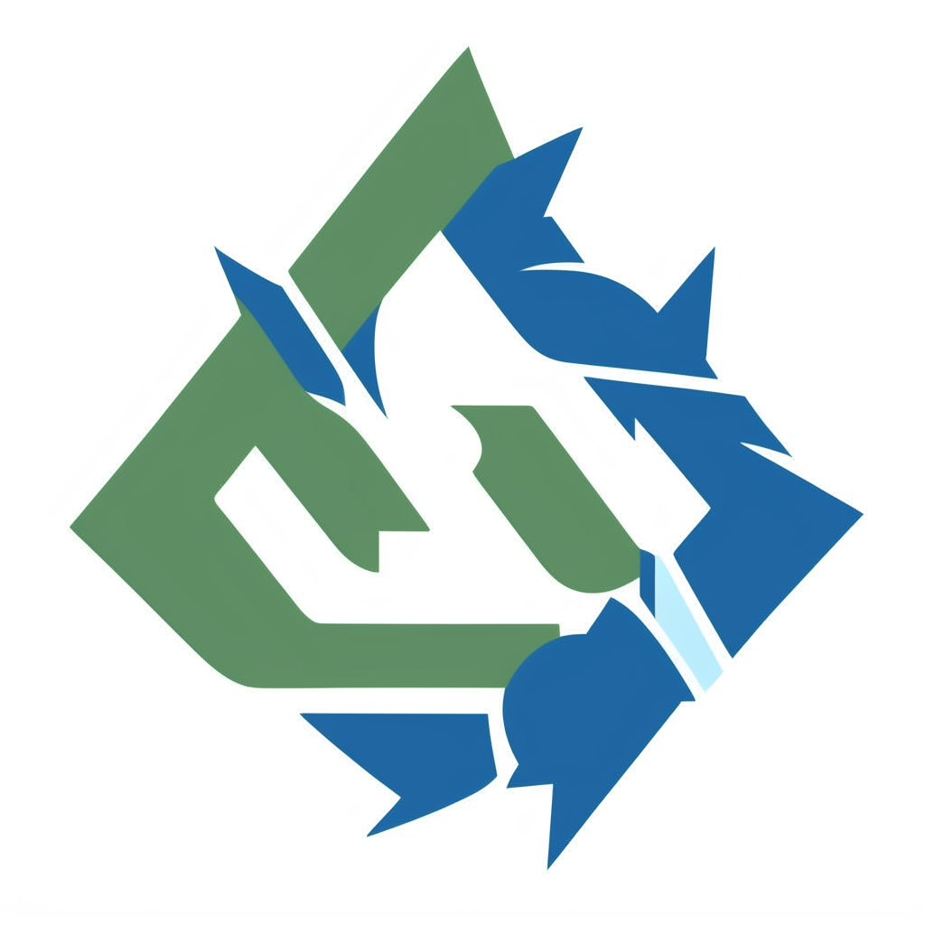 a recycling symbol made of three chasing arrows in a blue triangle