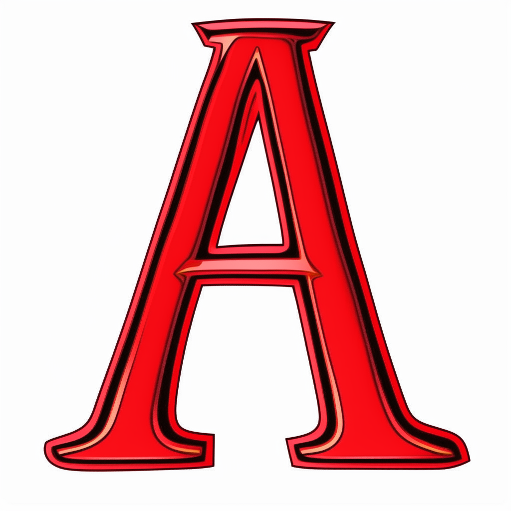 A red outlined capital letter A cartoon