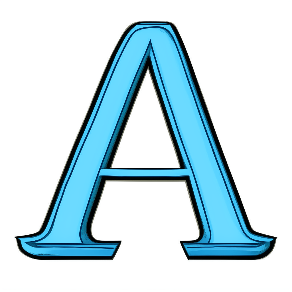 A blue outlined capital letter A cartoon