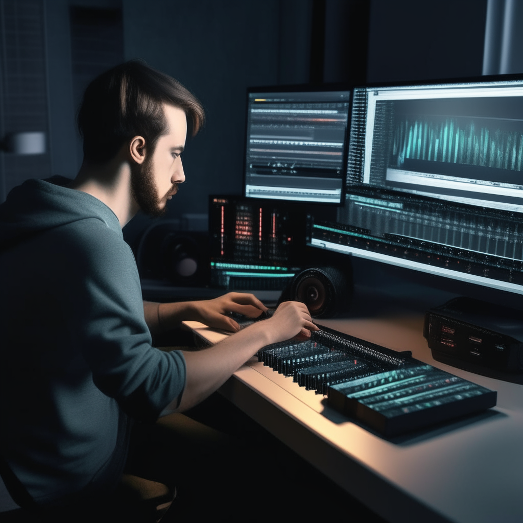 A person working on a music production software, digital art