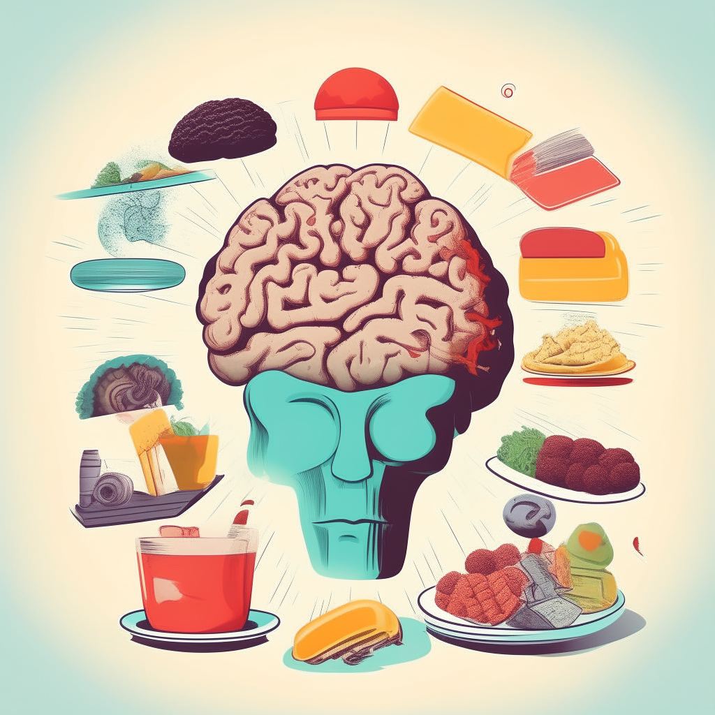 The effects of an unhealthy lifestyle on brain health. Poor diet, lack of exercise, smoking and excess stress are depicted as polluting the brain and increasing risks.