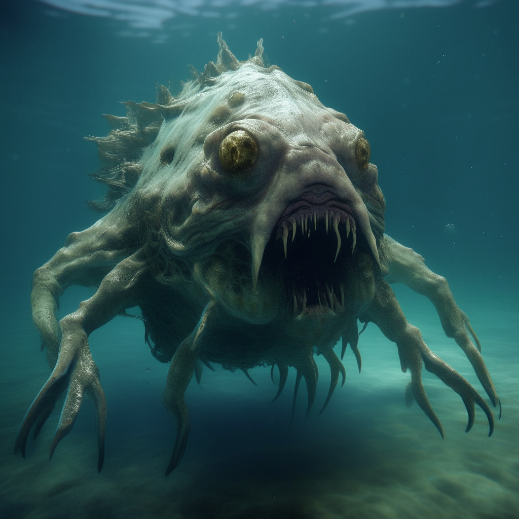 a 3D rendered underwater monster, photorealistic