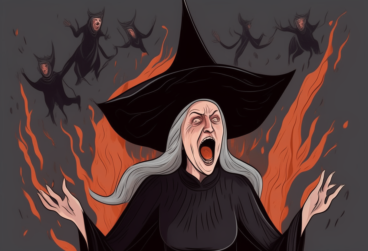 A horrible background and queen of witch shouting on Black witch
