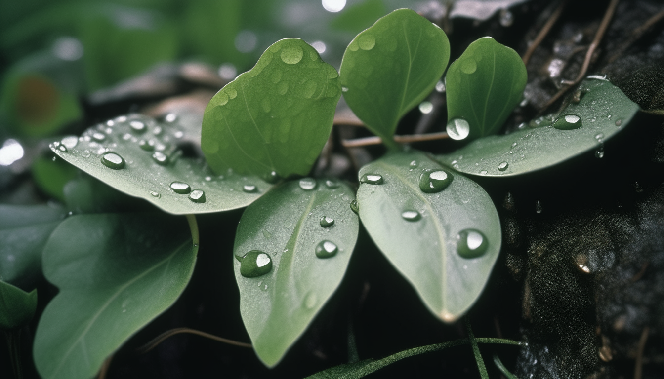 Picture gentle droplets of water caressing the plant's leaves and roots, quenching its thirst and providing vital nourishment for growth.