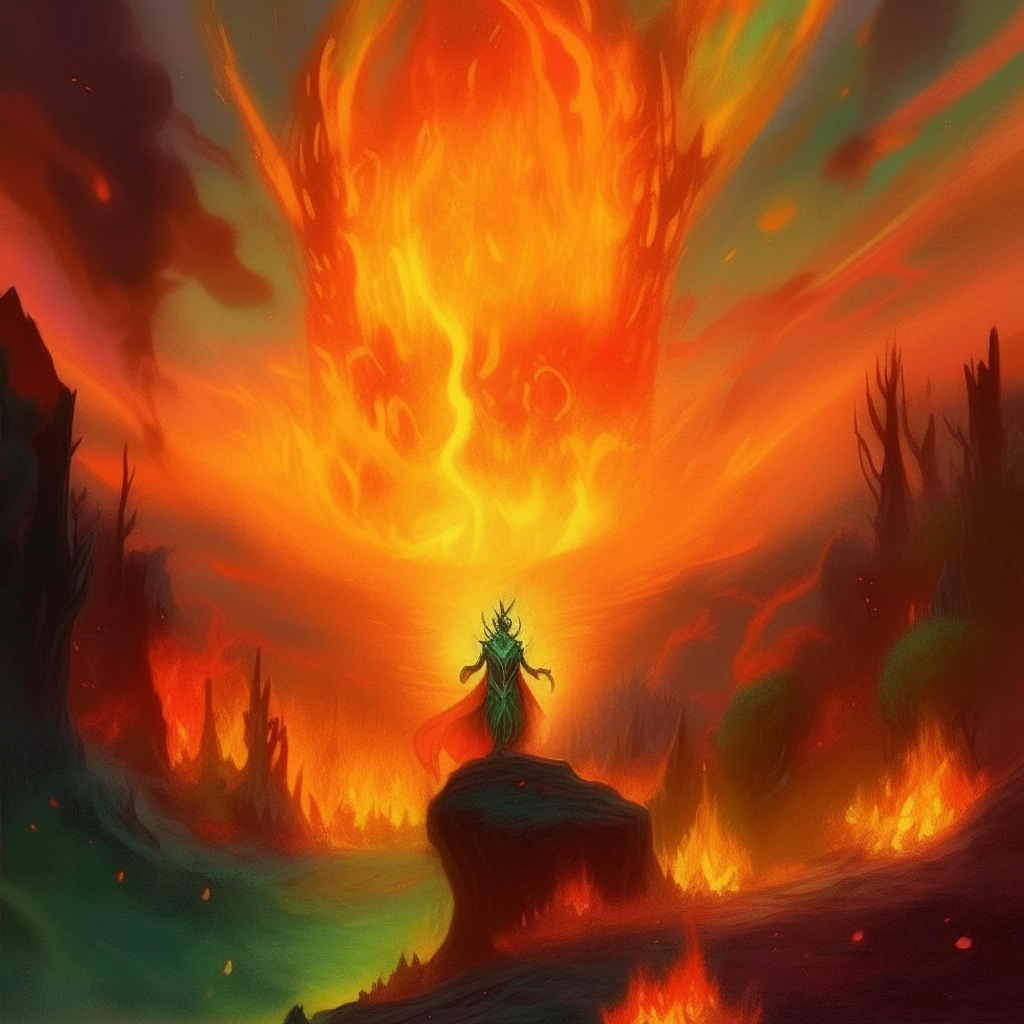 In a realm painted with colorful auroras and flourishing lands, a world experienced the oppressive rule of King Pyron. His reign was defined by flames and terror, as he utilized fire to control his subjects.
