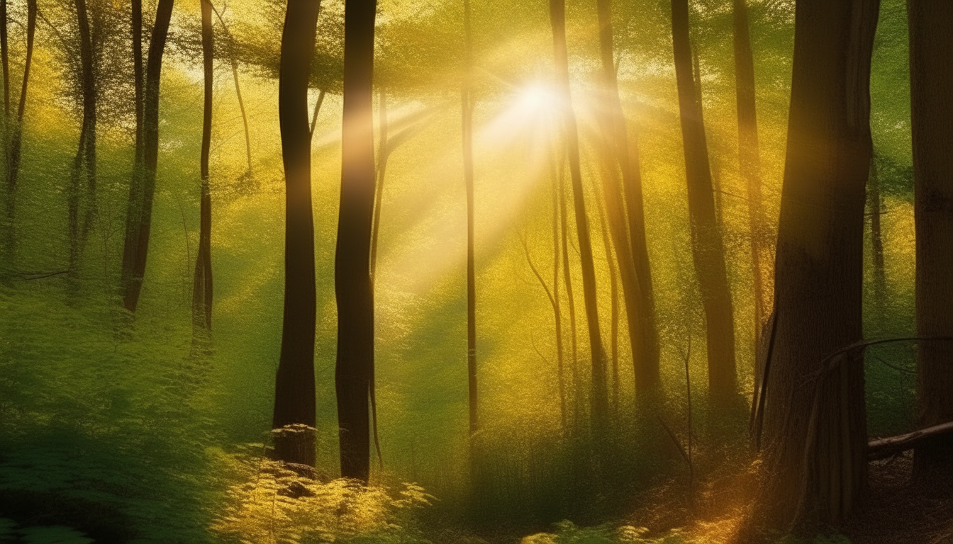 a panoramic view of a lush, dense forest with towering trees and vibrant foliage