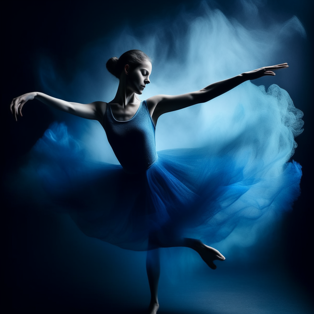 a dancing balerina in whirling blue smoke