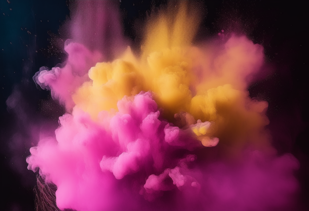 A nebula explosion of pink and yellow smoke and glittering particles, inspired by astrophotography