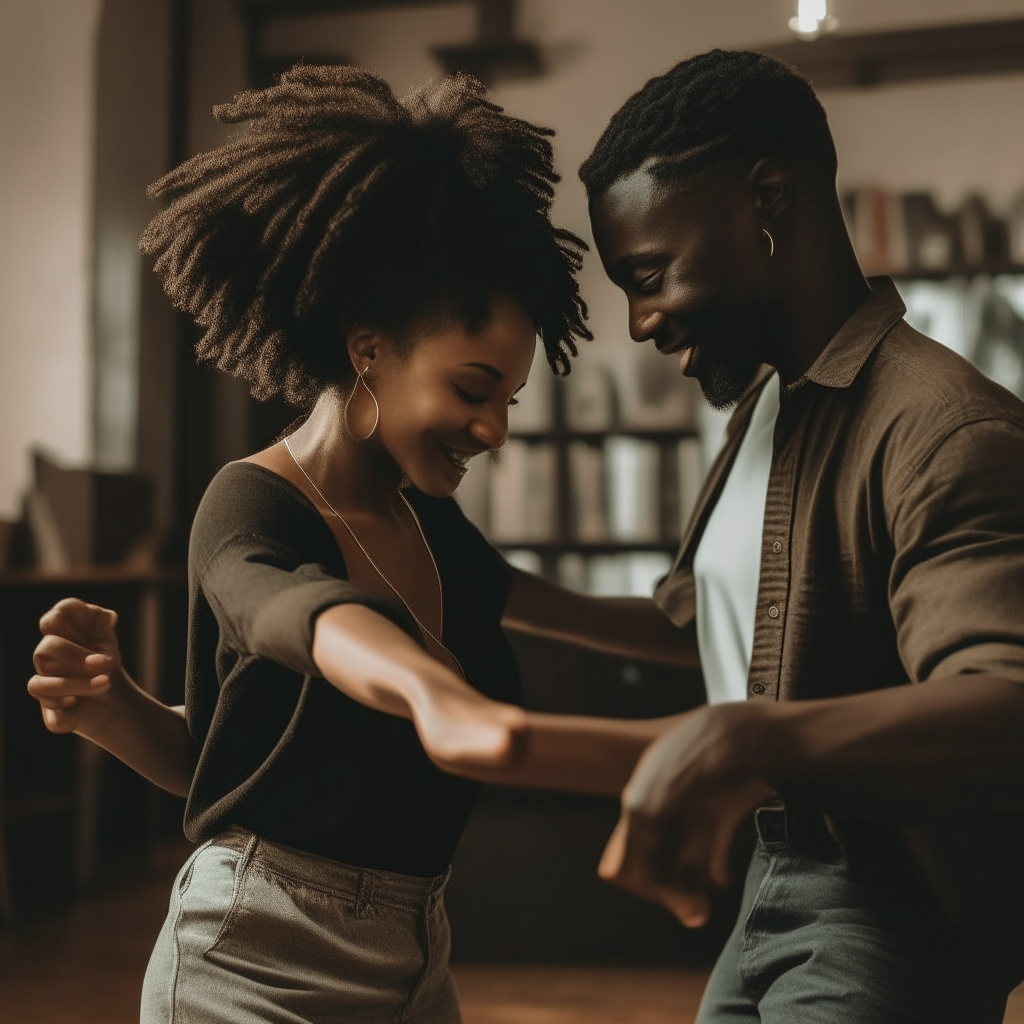 Black couple dancing to slow music