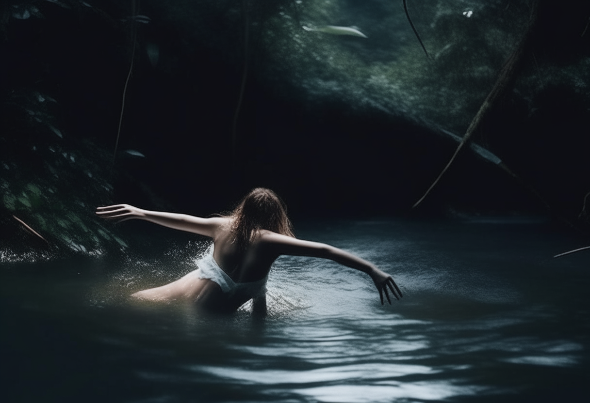 white_bikini_woman_descending_to_drown_or_commit_suicide_in_a_dark_water_river_located_in_the_jungle