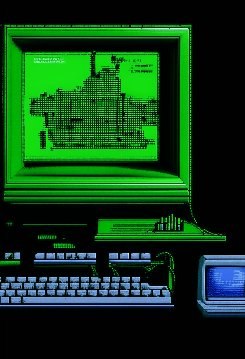 A green computer terminal displaying 'RealmBorn Writers' against a Mercury backdrop, pixel art, 460x200