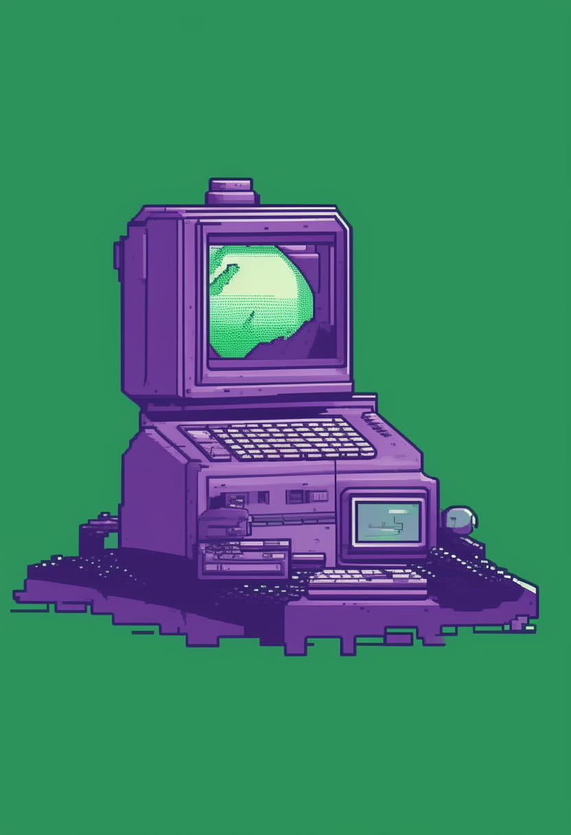 A purple-green printer terminal displaying 'Malachite Gaming' against a white lunar sea backdrop, pixel art, 460x200