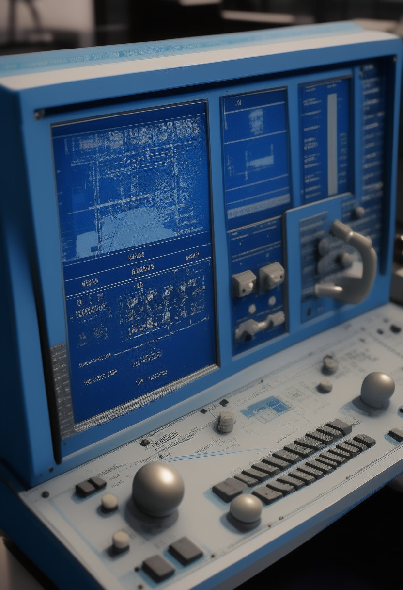 A blue terminal showing system diagnostics on a lunar surface