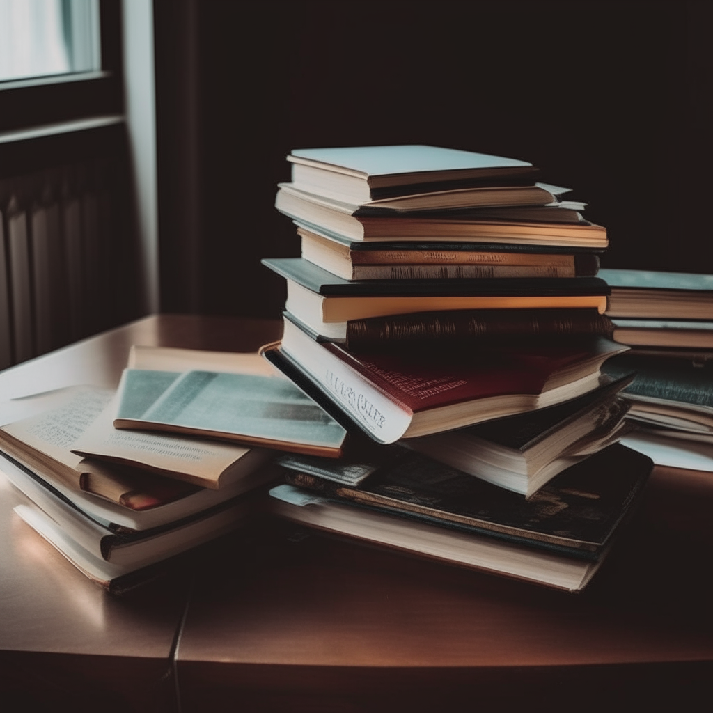 A stack of beautiful books in the table asthetic picture 