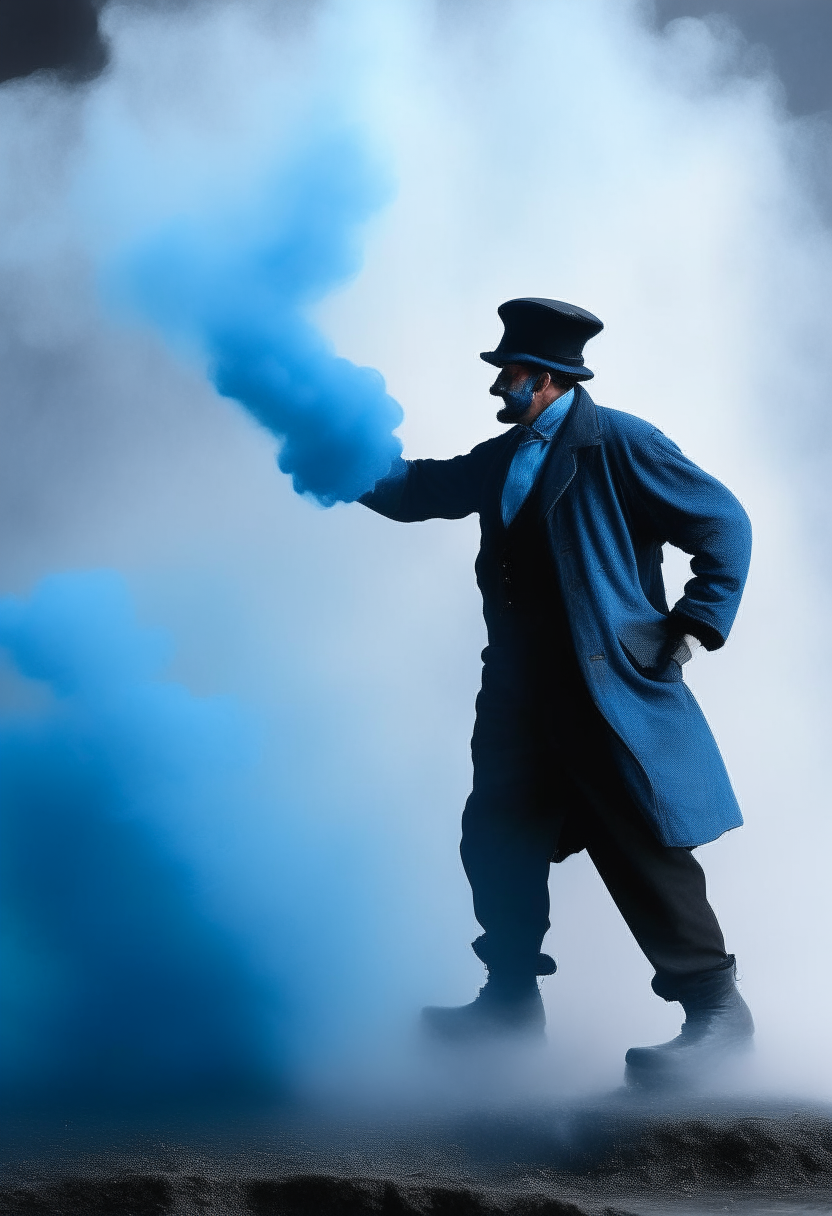 Dancing chimney sweep in billowing blue smoke