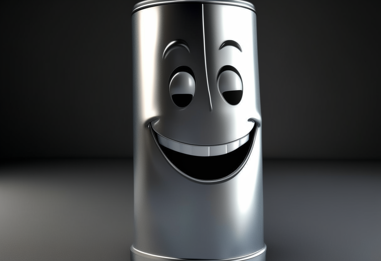 A smiling metal cylinder bouncing joyfully into view