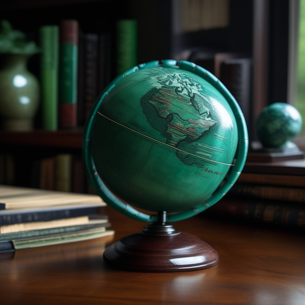 A detailed blue and green globe sits on a wooden desk, representing the worldwide scope of Adlerian psychology.