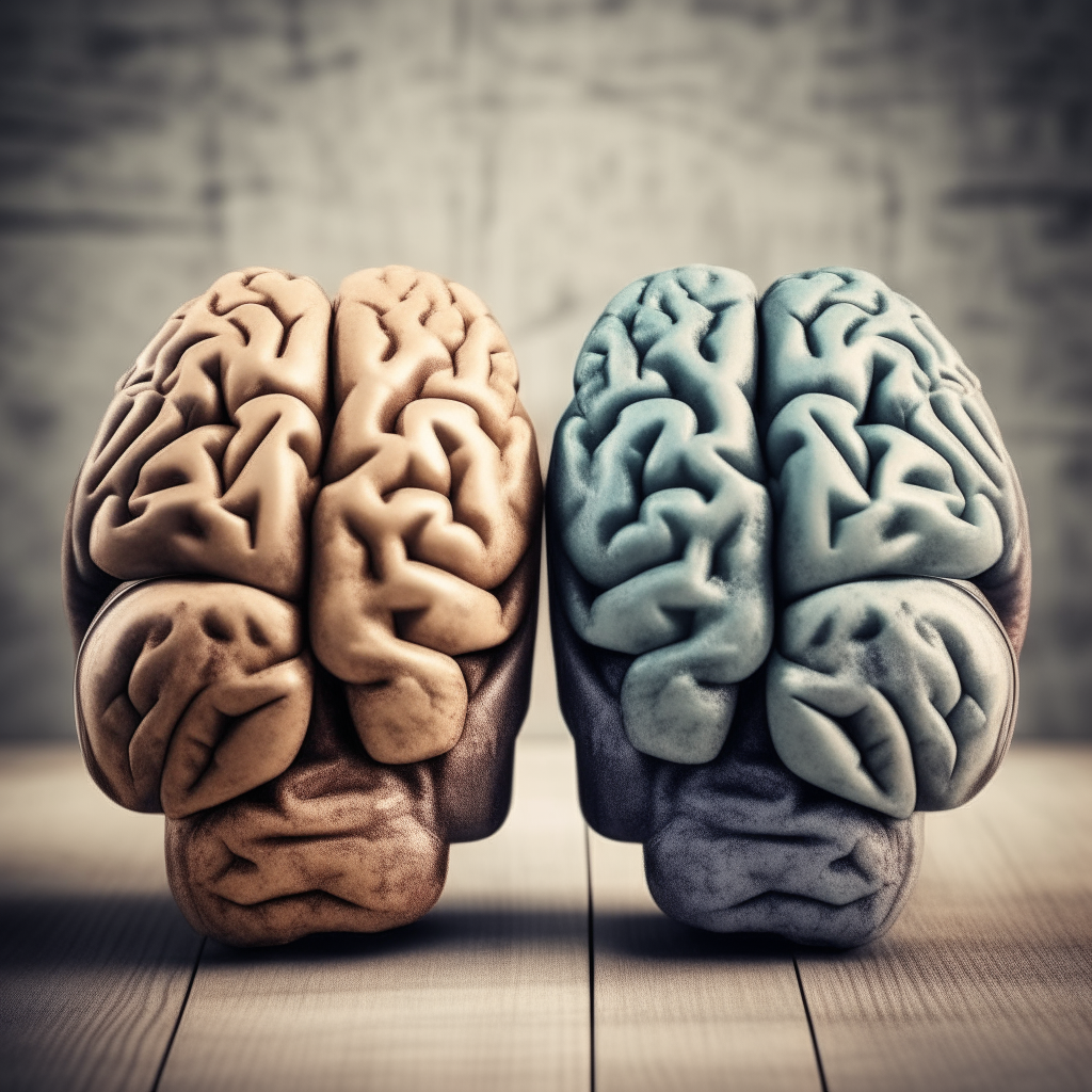 Image of two brains side-by-side: Representing their focus on individual differences and personality assessment.