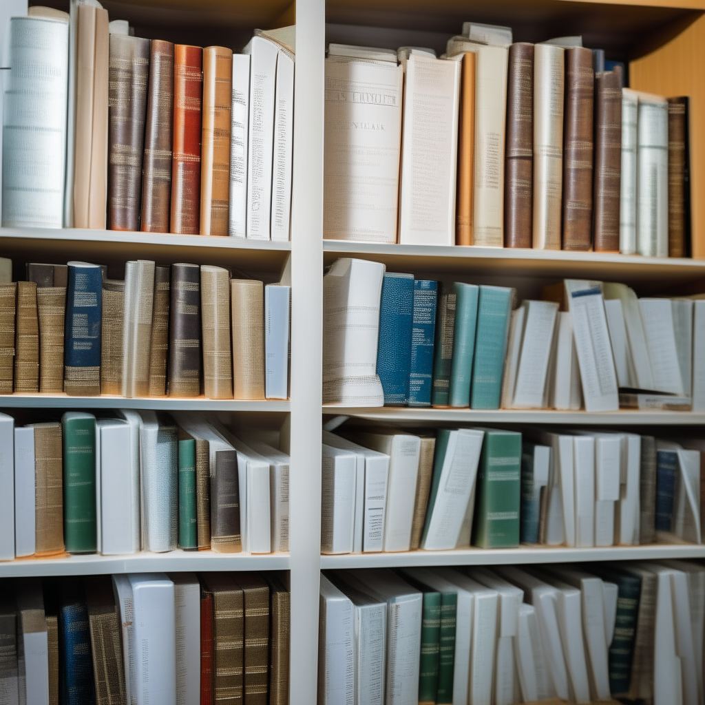 Image of a bookshelf with research papers: Demonstrating their emphasis on scientific methodology and data analysis.