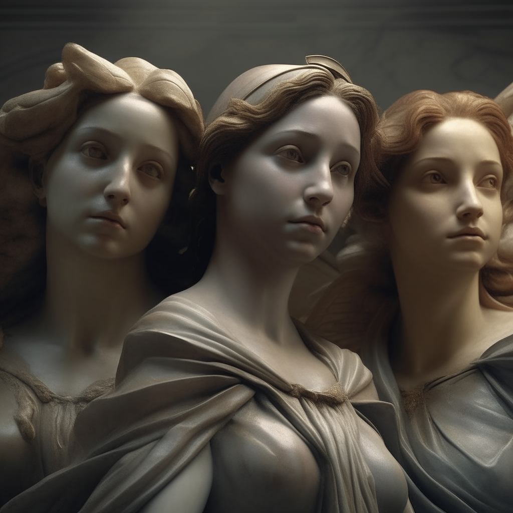 a photorealistic portrait of the three angels of the apocalypse in 8K ultra HD