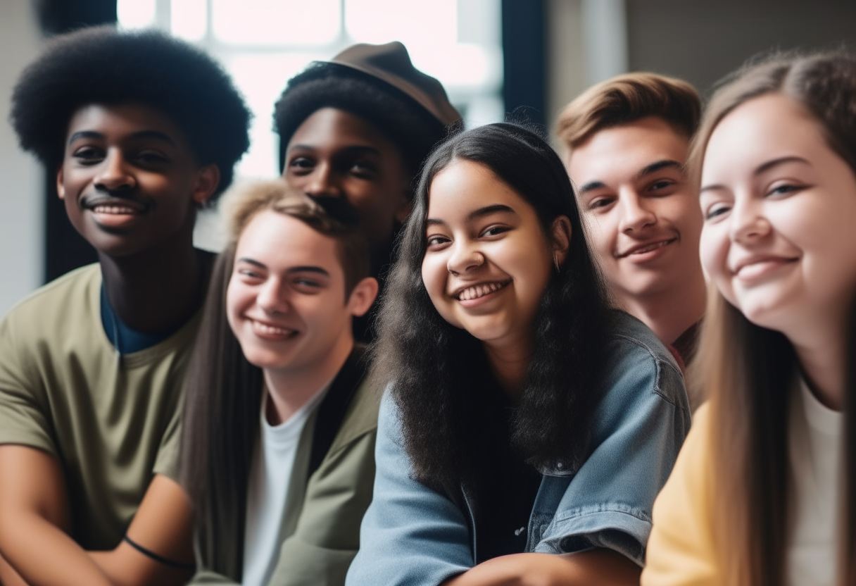 a group of diverse teens and young adults at a work ready workshop, looking shy yet smiling and confident