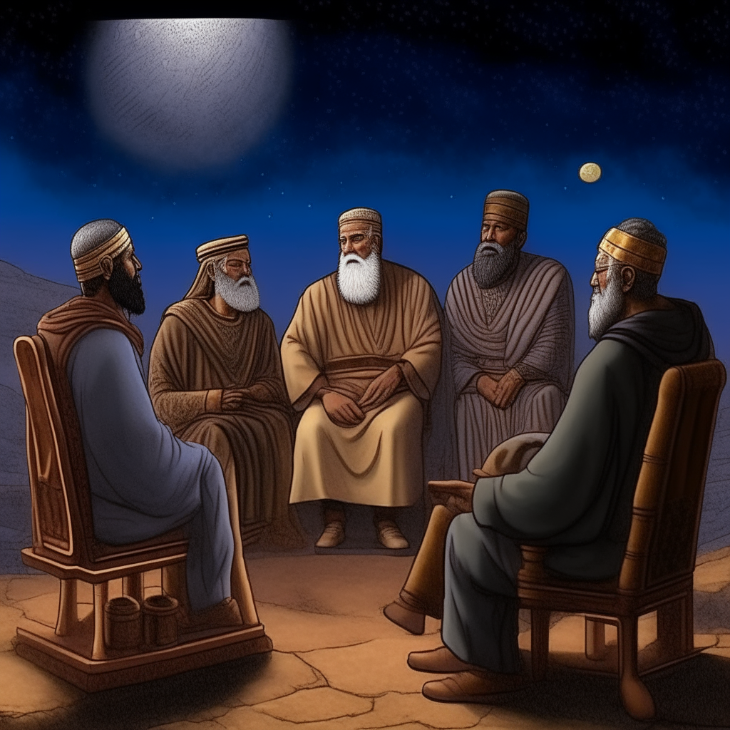 King Anu and his advisors meet in the Royal Observatory on Nibiru to discuss their dire conditions
