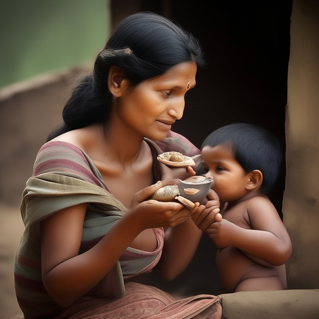 A female mother that feeding her children. 
