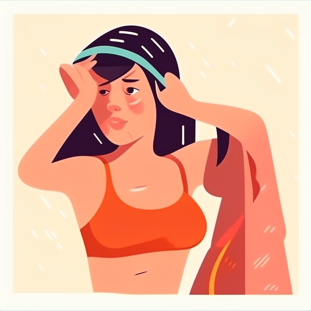 The girl gets dressed in her swimsuit and grabs a towel