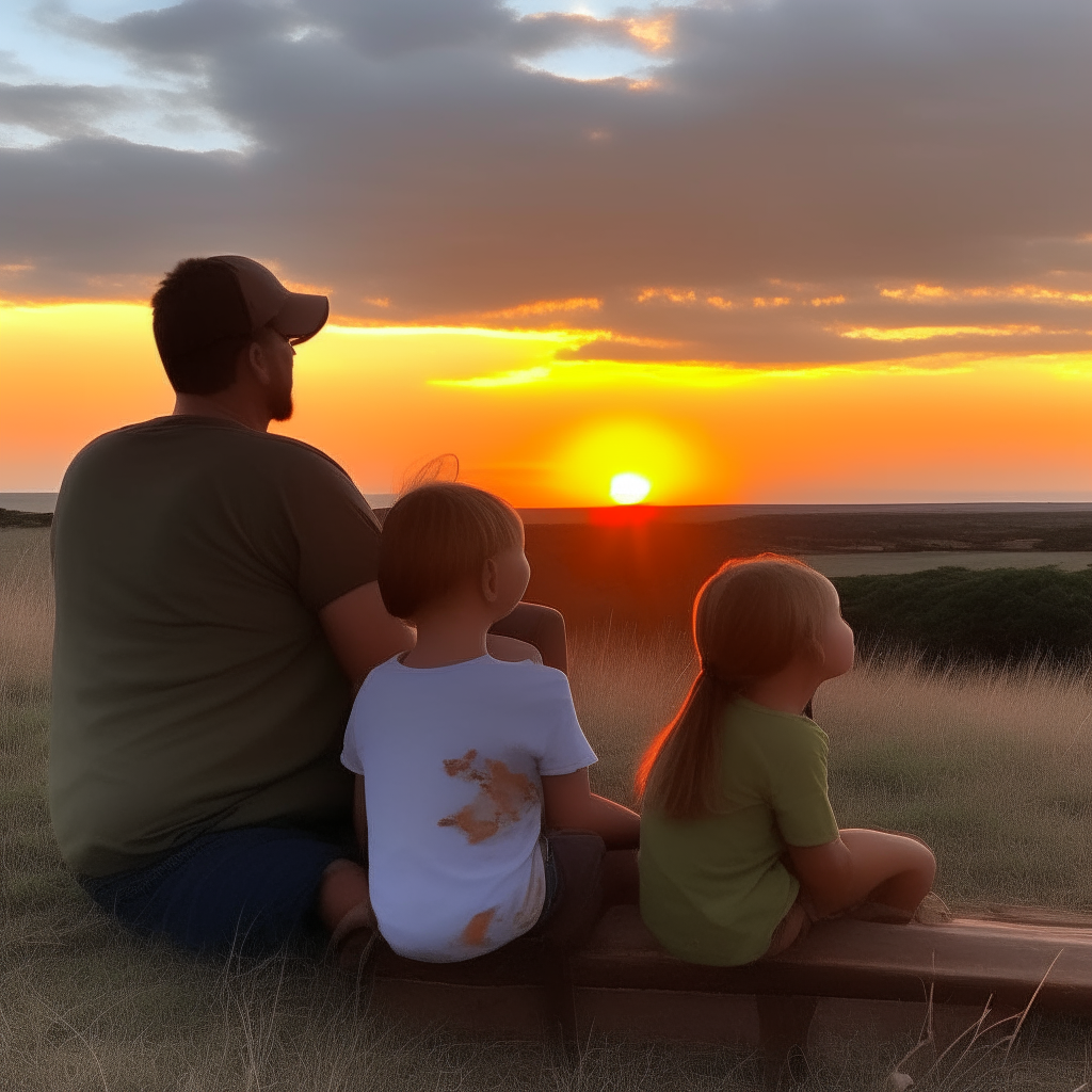 The family watches the sunset together before packing up to go home