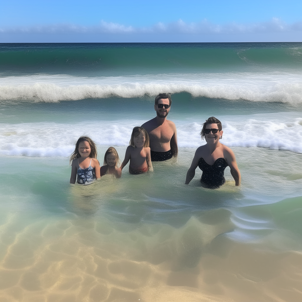 On the weekend, the family returns to the beach for another fun day of swimming and relaxing