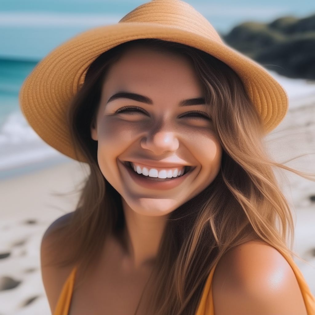 She smiles, feeling happy and relaxed from her beach vacation