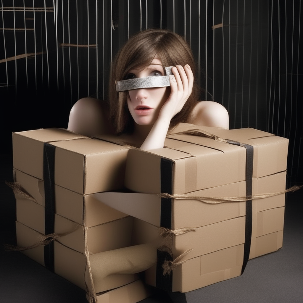 Behind boxes she finds a man tied up, with duct tape over his mouth