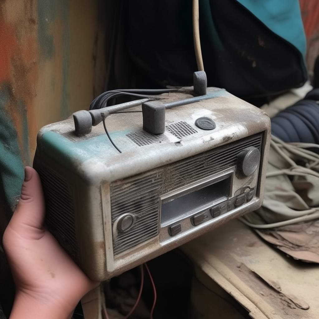 Inside they find a radio, the woman calls for help