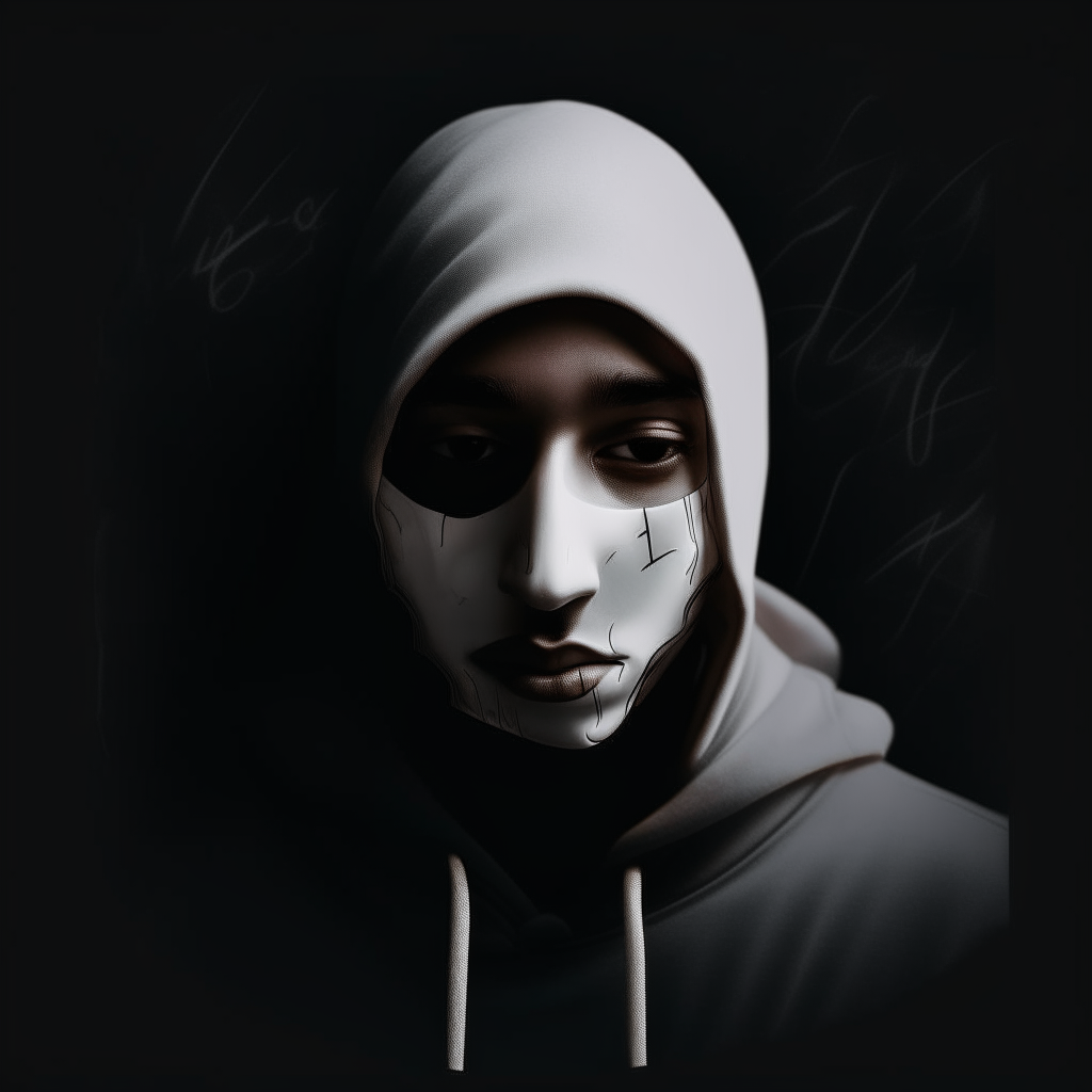 Another version of image-3 with a white mask on the face in a different style