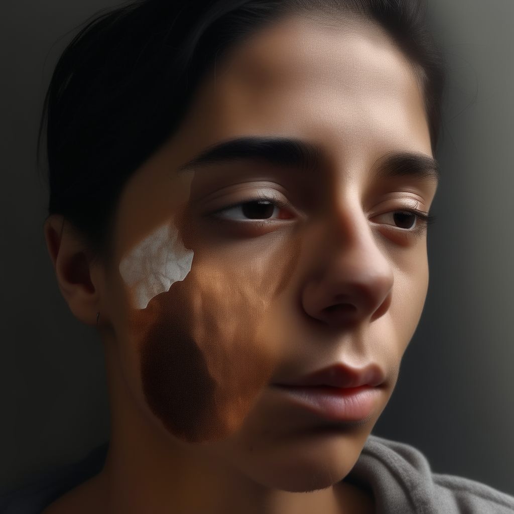 A composite image blending the close-up face from image 20 with elements from image 15