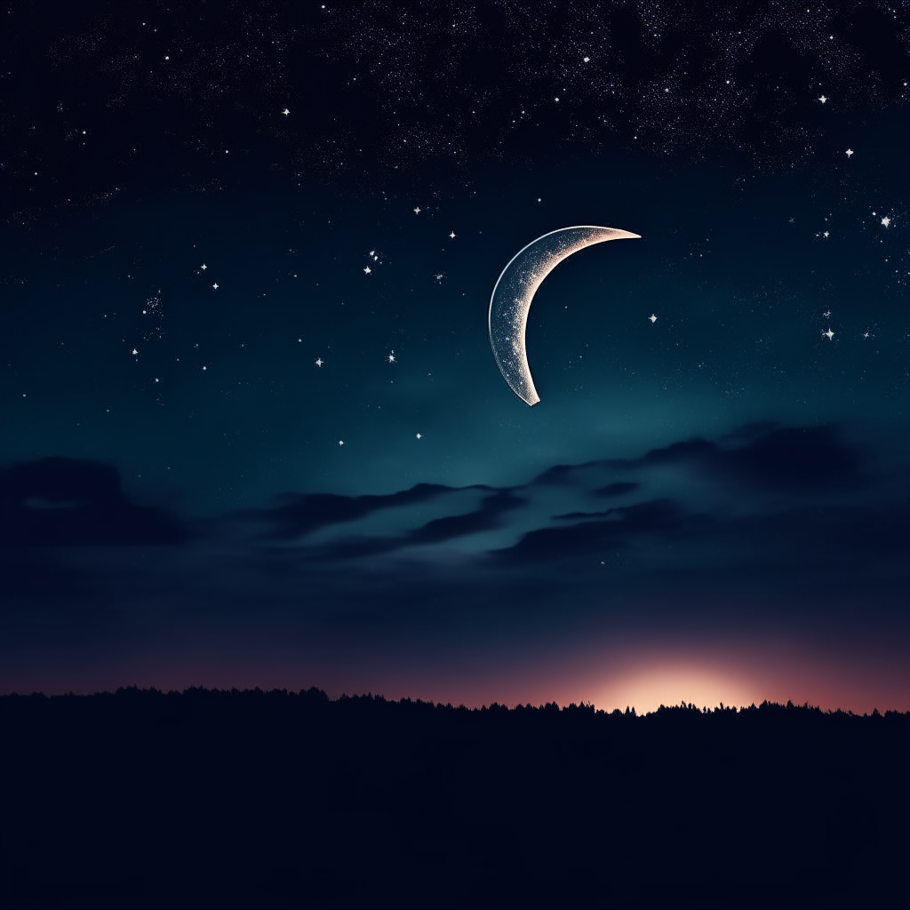 A dark night sky with stars and a crescent moon