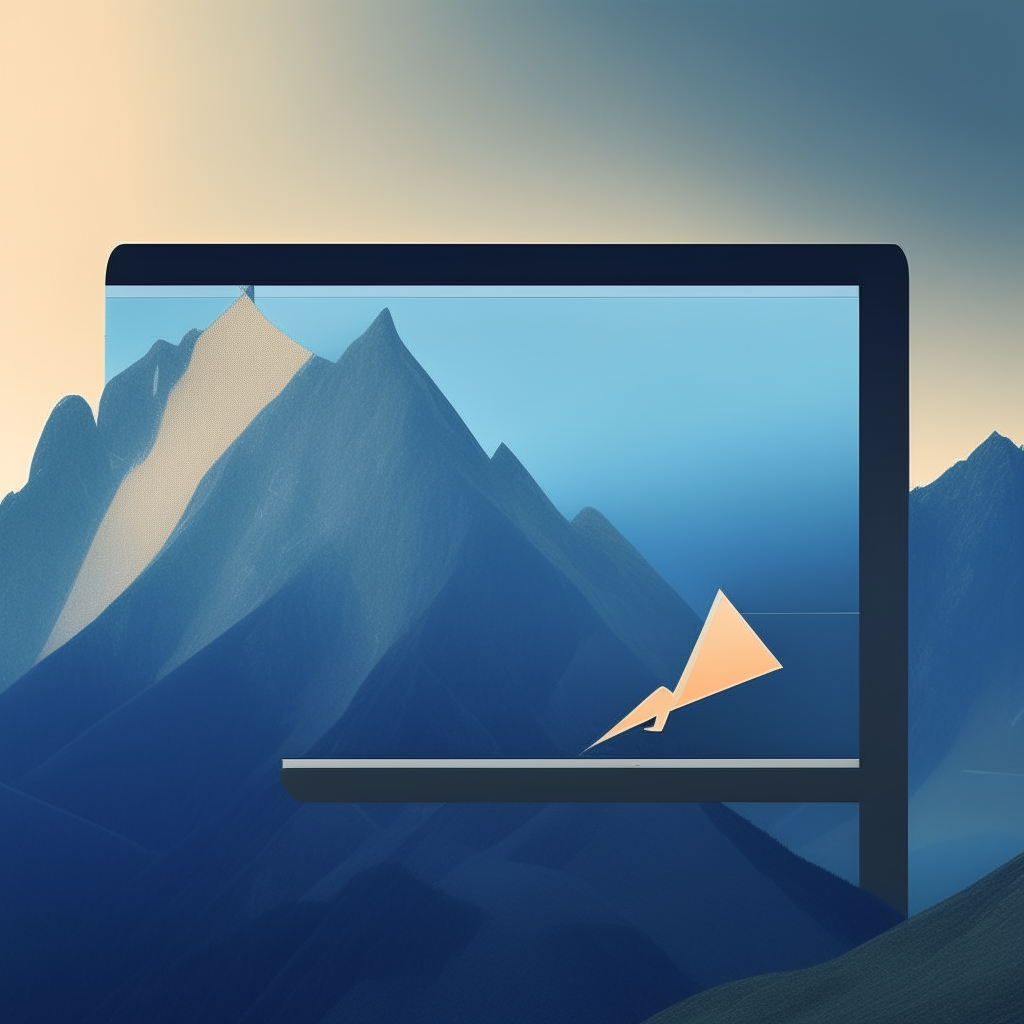 A folder icon is dragged across a desktop by an arrow pointer, against a mountain landscape background