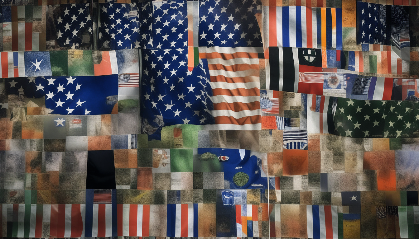 a collage putting all the flags from the previous images into one 16:9 composition